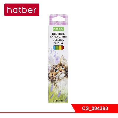 Карандаши цветные "ECO" 6 цв. -Котики бывают разными- заточен.  в карт. короб. с европодвесом