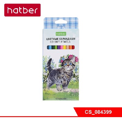 Карандаши цветные "ECO" 12 цв. -Котики бывают разными- заточен.  в карт. короб. с европодвесом