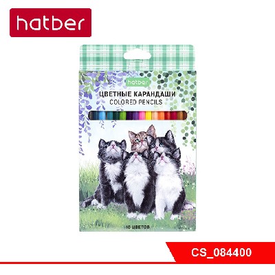 Карандаши цветные "ECO" 18 цв. -Котики бывают разными- заточен.  в карт. короб. с европодвесом