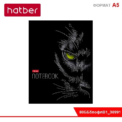 Бизнес-блокнот 80л А5ф 167х216мм 5-цв. блок клетка тв.переплет мат.ламин.3D фольга 3D лак-Black Cat-
