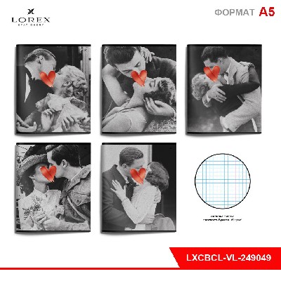 Тетрадь 48 л. А5 кл. скреп. офс. LOREX VINTAGE LOVE мел. карт. запечатка форзаца, soft touch,
