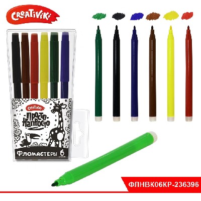 Фломастеры Creativiki ПРОСТО классические 6 цв. кругл. корп. стандартные круглая блист. упак.