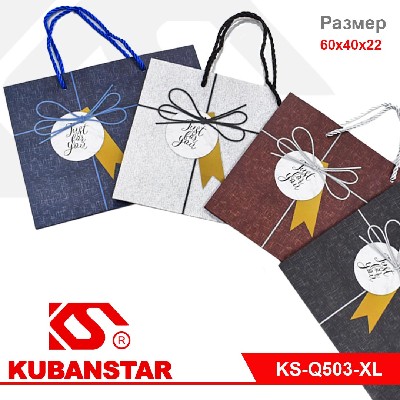 Пакет подарочный горизонтальный "Бантик" 60*40*22 4 цвета