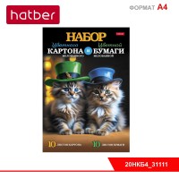 Набор цветного мел. картона и цветной мел. бумаги 20л 10цв.+10цв. А4ф в папке-Пушистые друзья-