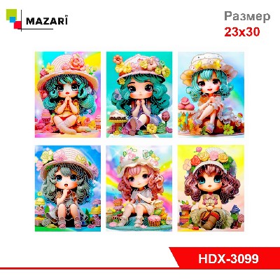 Алмазная мозаика ДЕВОЧКИ В ШЛЯПАХ, деревянный подрамник, холст 23X30 см, частичная выкладка, 6 диз.