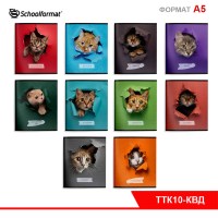 Комплект тетрадей 48 л. А5 кл./лин. скреп. Schoolformat ЛЮБОПЫТНЫЙ КОТИК мел. карт., ВД-лак