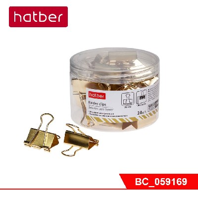 Зажимы для Бумаг Hatber 32 мм, Золотые, 24 шт., в пласт. тубе
