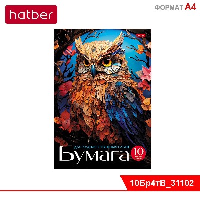 Набор бумаги для рисования и художественных работ 10л А4ф 120г/кв.м в папке тиснение-Мудрая сова-