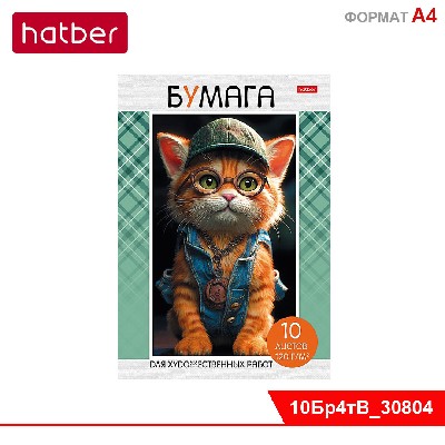 Набор бумаги для рисования и художественных работ 10л А4ф 120г/кв.м в папке тиснение -МЯУ-СТОРИ-