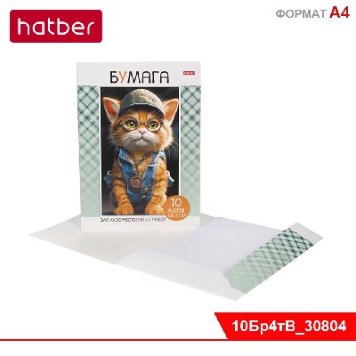 Набор бумаги для рисования и художественных работ 10л А4ф 120г/кв.м в папке тиснение -МЯУ-СТОРИ-