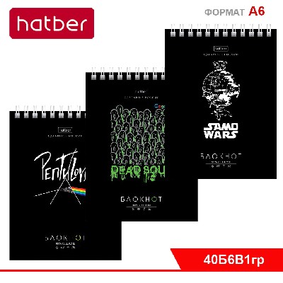 Блокнот 40л А6ф клетка Обл. мел.картон УФ-лак на гребне 6 дизайнов в блоке серия -Проект Капланопись