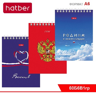 Блокнот 60л А6ф клетка Обл. мел.картон УФ-лак на гребне серия -Россия-