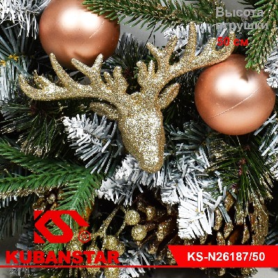 Новогоднее украшение на дверь елка с шишками ягодами и оленем (диаметр 50 см)ел