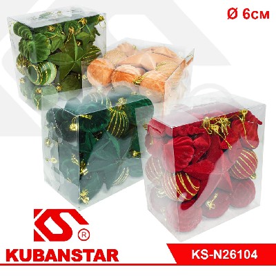 Набор елочных украшений бархат 36 штук в пластиковой упаковке