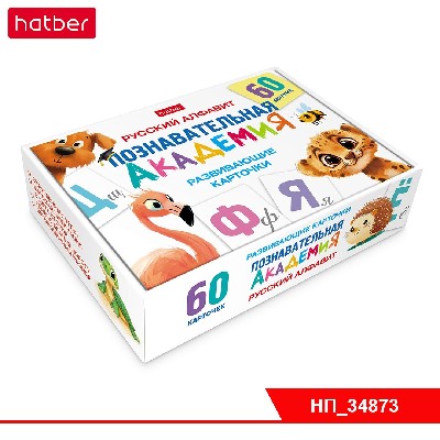 Наглядное Пособие  Развивающие карточки 60шт. "Познавательная академия"-Русский алфавит- в коробке