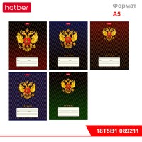 Тетрадь 18л А5ф клетка 60-65г/кв.м на скобе 5 диз.в блоке  скругл.углы серия -Россия-