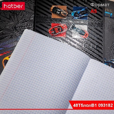 Тетрадь 48л А5ф клетка 60-65г/кв.м на скобе мат.ламин. 3D лак 5 диз.в блоке скругл.углы серия  -Спорт-шик-