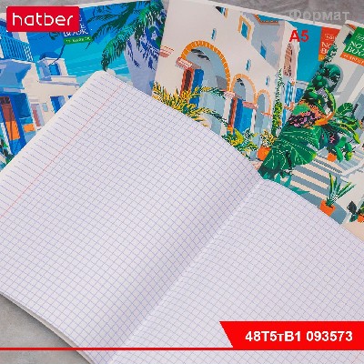 Тетрадь 48л А5ф клетка 60-65г/кв.м на скобе тиснение 5 диз.в блоке скругл.углы серия -Солнечные кварталы-