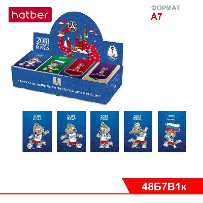 Блокнот 48л А7ф 65х100мм 3-х цв. блок клетка на клею КОМПЛЕКТ серия -ЧМ ПО ФУТБОЛУ 2018-