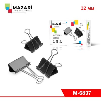 Зажимы для бумаг, 32 мм, ЧЕРНЫЕ, металлические