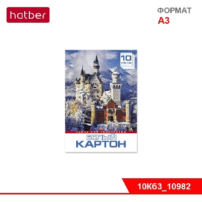 Набор картона Белый 10л А3ф 200х280мм в папке-Замок в горах-