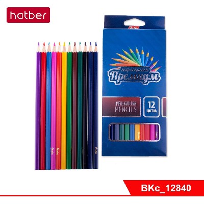 Карандаши 12 цветов "ПРЕМИУМ" супермягкий стержень, с заточ., в карт. короб., с европодвесом, Hatber