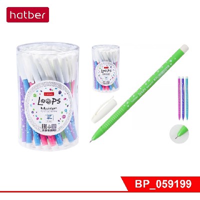 Ручка Hatber шариковая Loops Синяя, 0,7 мм с клипом, корпус с рисунком Ассорти в пласт.стакане