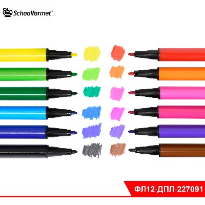 Фломастеры Schoolformat ДИКАЯ ПЛАНЕТА классика 12 цв. трехгран. корп. стандартные с трехгранным захв